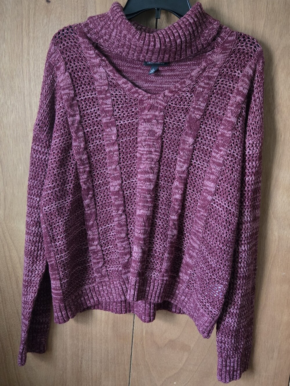 Allison Brittney Dusty Maroon Cable Knit Turtleneck Sweater